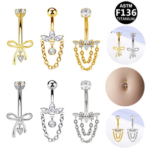 <b>Titanium</b> Navel <b>Ring</b> Bowknot Chain Stud Fashion Jewelry For Women ASTM F136 - Product Image 1