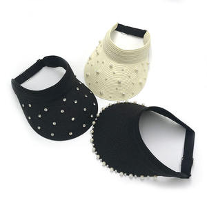 Femmes dames été extérieur protection solaire plage solide large bord pierres cristaux perles strass visière chapeau de paille chapeau de soleil - Product Image 2