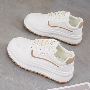 Chaussures de skate pour étudiantes coréennes de haute qualité, nouvelles, blanches, à lacets, décontractées, semelles épaisses, montantes - Product Image 2