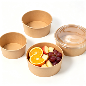 Bol à fruits rond jetable en papier kraft biodégradable avec couvercle pour le camping, les plats à emporter, les salades et les desserts - Product Image 3