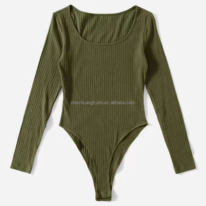 Женский трикотажный боди с длинным рукавом, круглым вырезом и ребристой текстурой, повседневный стиль - Product Image 6