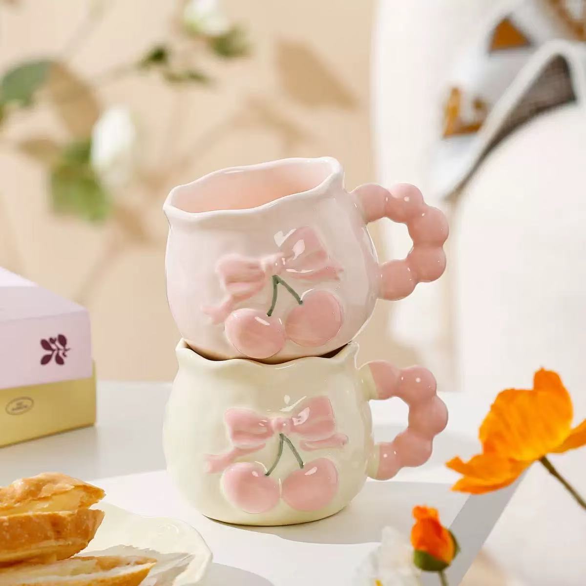 M Cute Pink Bow Art Mug - Perfect Gift for Coffee Lovers