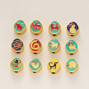 Gold Plated Cloisonne Enamel Zodiac <b>Spacer</b> Beads Irregular Shape DIY Jewelry Accessories Bracelet Loose Beads Wholesale - Product Image 5