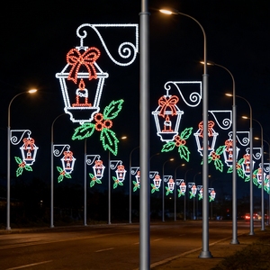 เสาไฟประดับตกแต่งถนนสำหรับเทศกาลคริสต์มาส พร้อมไฟ LED ประดับตกแต่งเสาไฟถนน รูปแบบเชือกประดับ สำหรับตกแต่งในช่วงเทศกาล - Product Image 1