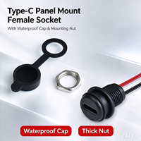 Connecteur rond étanche Type-C LN-007 avec câble pigtail, fixation filetée, capuchon anti-poussière, câble 22AWG pour charge électrique