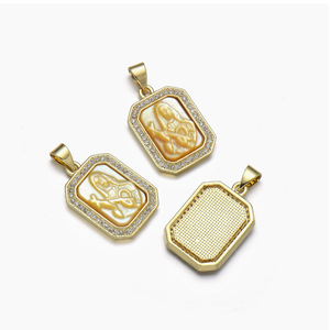 YH2073 Pendentif vintage en <span class=keywords><strong>coquillage</strong></span> naturel plaqué or avec micro-pavé de zircon cubique, breloques Saintes pour bijoux DIY femme - Product Image 4