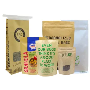 Custom 100% biodegradable compostable PLA+PBAT food grade spice coffee tea snack kraft zipper bag ziplock stand up paper pouch