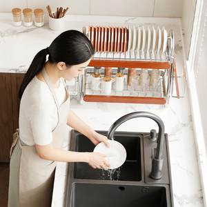 Égouttoir à vaisselle autoportant en acier inoxydable avec égouttoir intégré, style rétro, pour évier de cuisine, comptoir et accessoires de meuble - Product Image 3