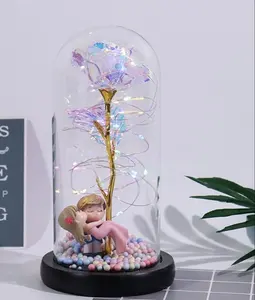 Abat-jour dôme en verre rose avec lampe pour la décoration de cadeaux