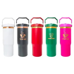 USA warehouse thermos powder coated gold copper plated 30oz flip top straw student tumbler water bottle for laser engraving