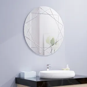 壁挂式照明镜子LED浴室镜子无框装饰有色数控雕刻设计酸蚀椭圆形玻璃