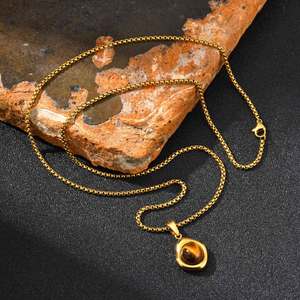 <span class=keywords><strong>Collana</strong></span> con Pendente in Pietra Naturale Occhio di Tigre e Agata, Acciaio Inossidabile Placcato Oro 18K, Gioielli alla Moda per <span class=keywords><strong>Uomo</strong></span> - Product Image 4