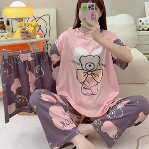 Indumenti da notte da <span class=keywords><strong>donna</strong></span> Casual a girocollo Set di tre pezzi per la casa cartoni animati estivi pigiami <span class=keywords><strong>Oversize</strong></span> alla moda coreano di seta al latte - Product Image 1