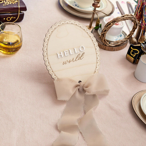 Panneau d'annonce de <span class=keywords><strong>naissance</strong></span> « Hello World » avec cadre festonné en dentelle et ruban en mousseline - Product Image 3