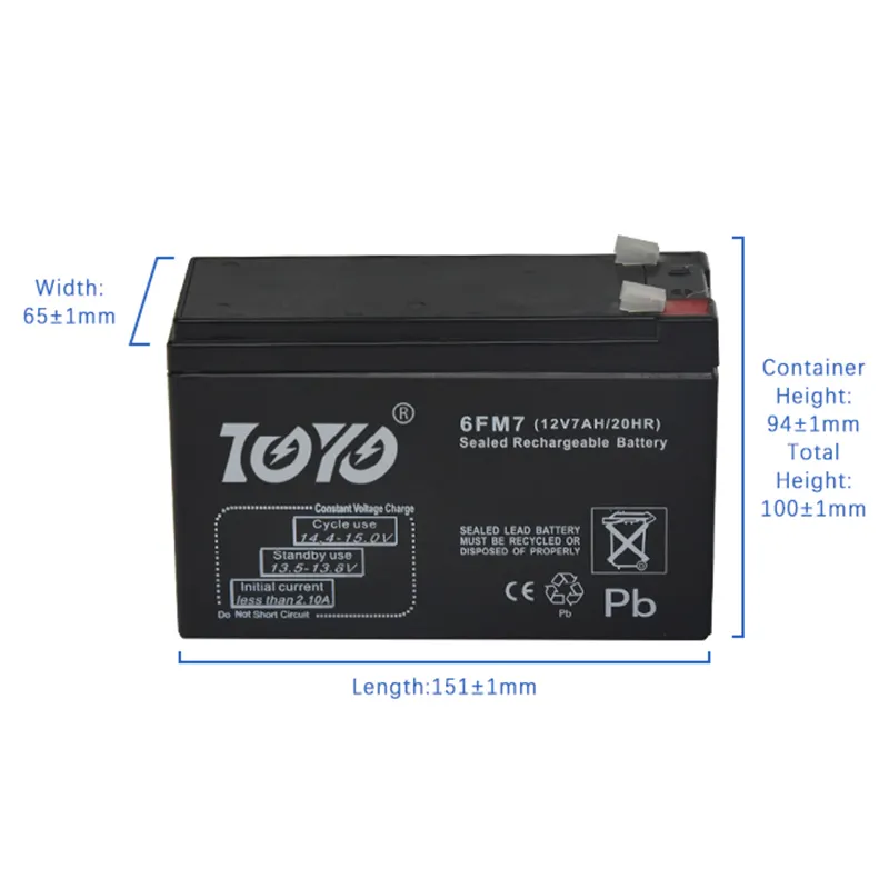 Toyo Gel 12v7ah Batterij Agm Batterij 12Volt 12V 12ah 7ah Gratis Onderhoud Lood Zuur Verzegelde Batterij