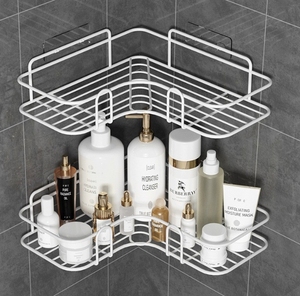 <span class=keywords><strong>Étagère</strong></span> murale adhésive sans perçage avec crochets, support d'angle en fer pour salle de bain, idéal pour produits de toilette et soins de la peau - Product Image 5