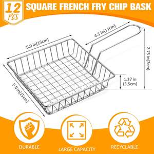 Mini paniers à frites en vrac 5,9 x 5,9 pouces avec poignée, paniers de service en fil métallique pour frites, pour cuisine et restaurant - Product Image 2
