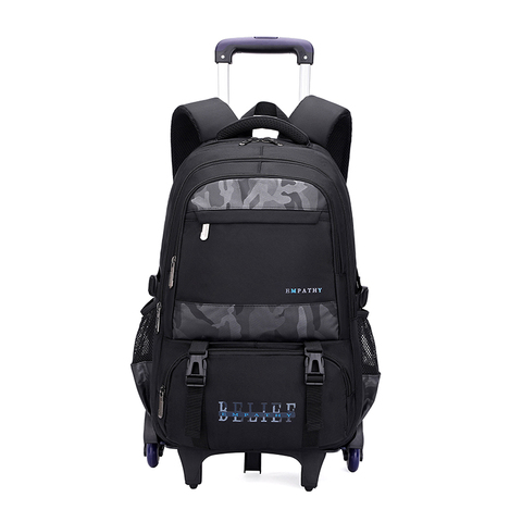 Wholesale Fashionable Outdoor Trolley School Bags Boys Large Capacity Casual Black Big Backpack Detachable Rolling Bags 6 Wheels