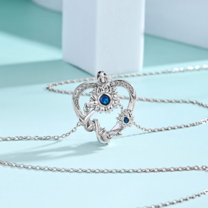 Collana da Donna in Argento Sterling 925 con Pendente a Forma <span class=keywords><strong>di</strong></span> Cuore e Girasole, Zirconi Rosa, Gioiello per San Valentino - Product Image 5
