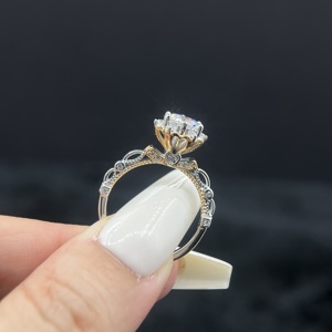 Alla moda diamante moissnaite vvs 1 carat d colore 18K <span class=keywords><strong>oro</strong></span> bianco <span class=keywords><strong>925</strong></span> argento sterling anelli di fidanzamento da donna con certificato GRA - Product Image 2