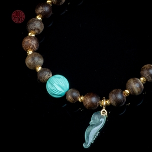 Near Sinking Agarwood Bracelet 6mm Beads with Red Quartz and <b>Jade</b> Accents Style 12 Premium Oud Wood Jewelry - Product Image 3