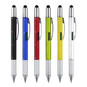 סיטונאי רב תפקודי כלי כדורי עט 6 ב 1 רמת מברג מגע שליט עט מותאם אישית לוגו משרד מתנה Multitool עט