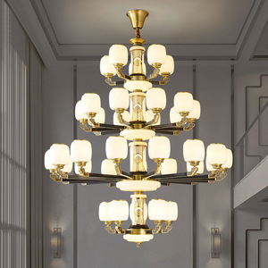 Modern Chinese Style Chandelier Multi Head Led <b>Light</b> Round Copper Pendant For Living Room Home Decor - Product Image 1