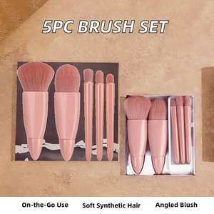 Lot de 5 pinceaux de maquillage professionnels à angle incliné, marque privée, tendance, à tête plate pour <span class=keywords><strong>eye</strong></span>-liner et sourcils, avec miroir facial - Product Image 2