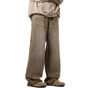 กางเกงยีนส์ทรงตรงสไตล์วินเทจสำหรับผู้ชาย ขายส่งแฟชั่นคลาสสิก ลุคสตรีทแวร์ ทรงโอเวอร์ไซส์ ขอบดิบ ทรงแบ็กกี้ - Product Image 2