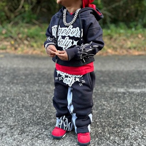 Ensembles de vêtements pour enfants et bébés avec logo personnalisé imprimé en relief, sweats à capuche pour garçons, ensembles de <span class=keywords><strong>jogging</strong></span> pour enfants, survêtements, pantalons de survêtement superposés, <span class=keywords><strong>ensemble</strong></span> 2 pièces - Product Image 4