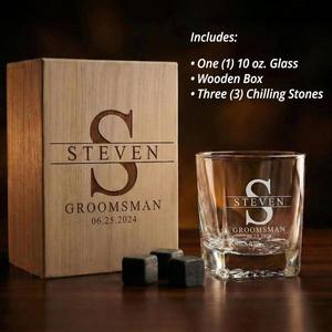 Custom Logo 10oz Old Fashioned <b>Square</b> Bourbon Whiskey Glass Gift <b>Set</b> with 3 Chilling Whisky Rocks for Birthday - Product Image 3