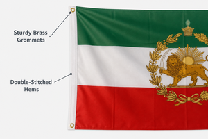 Bandera Histórica de Irán con Corona de León, Personalizada, de Poliéster, 3x5 pies, Posterior a la Revolución Constitucional - Product Image 2