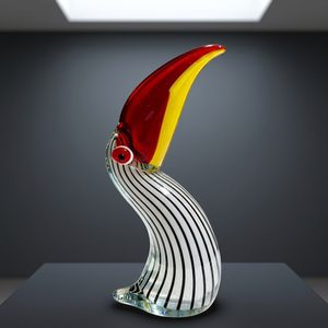 Figurine de toucan en verre soufflé à la main, décoration animale, objet de collection, pièce d'art artisanal, corps rayé, bec rouge et jaune, Pâques, Rajasthan - Product Image 4