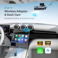 Caméra embarquée et enregistreur vidéo de voiture Ottocast 2-en-1 avec adaptateur CarPlay sans fil 1440P pour voitures équipées de CarPlay filaire d'usine, garantie 1 an