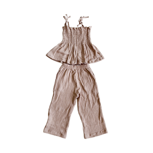 Conjunto de Verano para Niña, Orgánico, de <span class=keywords><strong>Gasa</strong></span> Arrugada, con Top Peplum con Tirantes y Pantalones Anchos, Tallas 0-8 Años - Product Image 6