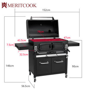 Parrilla de barbacoa de carbón portátil para exteriores, carrito de alta resistencia, parrilla de <span class=keywords><strong>hierro</strong></span> <span class=keywords><strong>fundido</strong></span>, armario de humo, <span class=keywords><strong>asador</strong></span> con <span class=keywords><strong>asador</strong></span> - Product Image 3