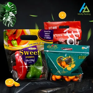 Minfly Digitaldruck Benutzer definierte Kunststoff Gemüse Apfel Guave Obst ECO Fresh Shopping Perforierte Tasche Verpackung mit Griff