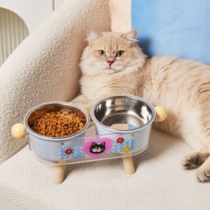 Chong Ke Double Bowl <b>Cat</b> <b>Feeder</b> Stainless Steel Non Slip Tall Design For <b>Cats</b> Pet Bowls With Stand - Product Image 4