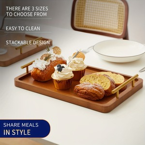 Plateau de service en bois massif avec poignées, design empilable, idéal pour le petit-déjeuner, le café et les réceptions - Product Image 1