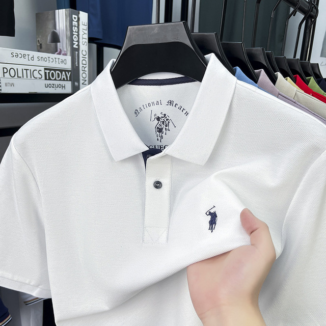 Paul Brand Men's Summer Short Sleeve for Shirt Mercerized Cotton Knitted Breathable Moisture-Wicking High-End Turn-Down Collar