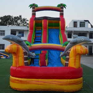 Toboggan aquatique gonflable commercial en PVC à double piste, motif palmier tropical marbré, pour la <span class=keywords><strong>location</strong></span> événementielle - Product Image 3