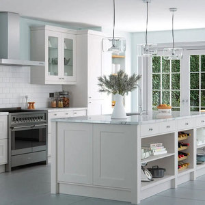 Armoires de cuisine modernes blanches, îlot de cuisine contemporain américain avec poubelle - Product Image 5