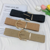 Ceinture large en paille tissée pour femmes Robes Boho Ceintures élastiques tressées en rotin et raphia