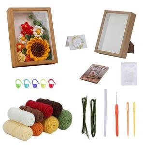 Kit de crochet personnalisé DIY pour la création de fleurs en pot tissées, artisanat fait main, fleurs encadrées, thème animaux de dessin animé, en coton au lait doux - Product Image 4