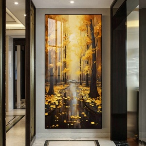 Peinture décorative de luxe pour salon et chambre, paysage doré, art mural, peinture en porcelaine cristalline, lampe LED personnalisée - Product Image 4