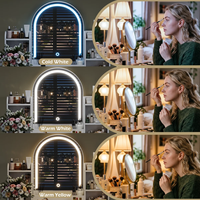 Table de maquillage en MDF cannelé blanc avec miroir LED cintrée, 2 tiroirs et étagères – Vente en gros
