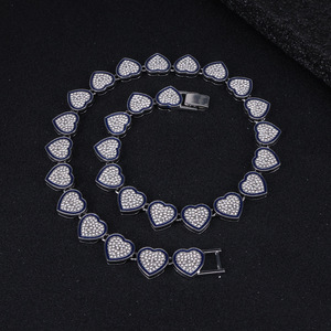 Nouveau Collier Chaîne Maille Cubaine Cœur d'Amour en Alliage Plaqué Or et Argent avec Strass et Émail, Largeur 15mm, Style Hip Hop <span class=keywords><strong>Rap</strong></span> - Product Image 5
