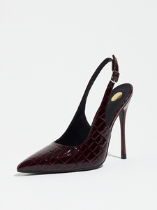 Chaussures à talons aiguilles chic bordeaux en PU à bout pointu avec bride cheville fine, idéales pour les soirées, les clubs et les rendez-vous galants. - Product Image 1