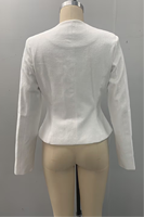 Jaket Blazer Wanita Kerah Bulat Lengan Panjang Kancing Logam Bentuk Bintang Peplum Hem Slim Fit Kain Bertekstur Jas Putih Wanita Kantoran