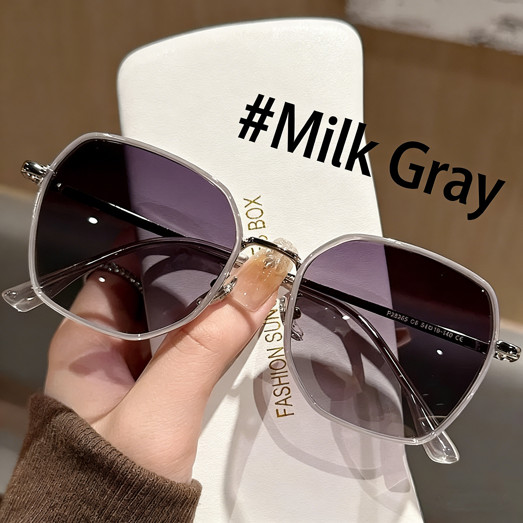 Silver gray frame black grey lens